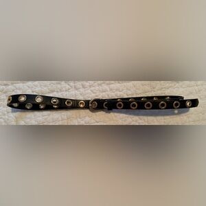 Black faux Leather Grommet Belt with gold Buckle - Women Accessories